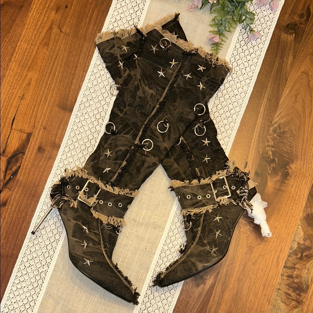 Fringed Star and Moon Embellished Boots